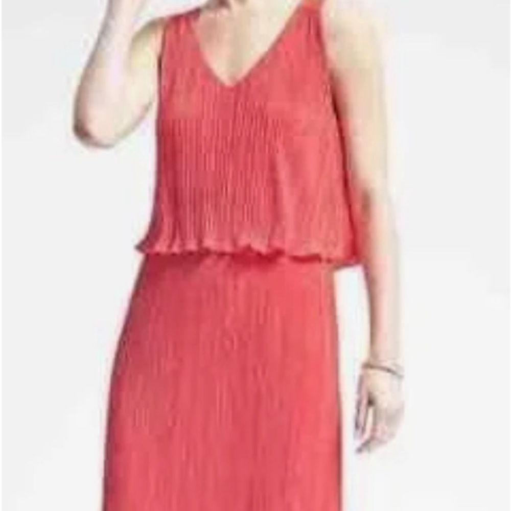 Banana republic bright coral pleated maxi dress